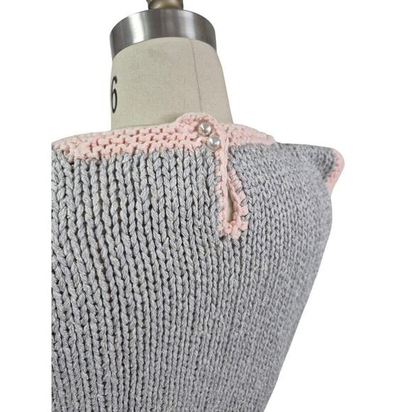 Vtg 80s 90s Selection Hand Knitted Silk/Acrylic Sweater Vest Pink/White/Gray L - Picture 3 of 5